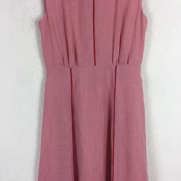 Cefinn Voile Pink Sleeveless Contrast Piping Midi Dress Size 2 - Picture 9 of 15